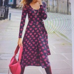 Boden Pink and Navy Midi Dress